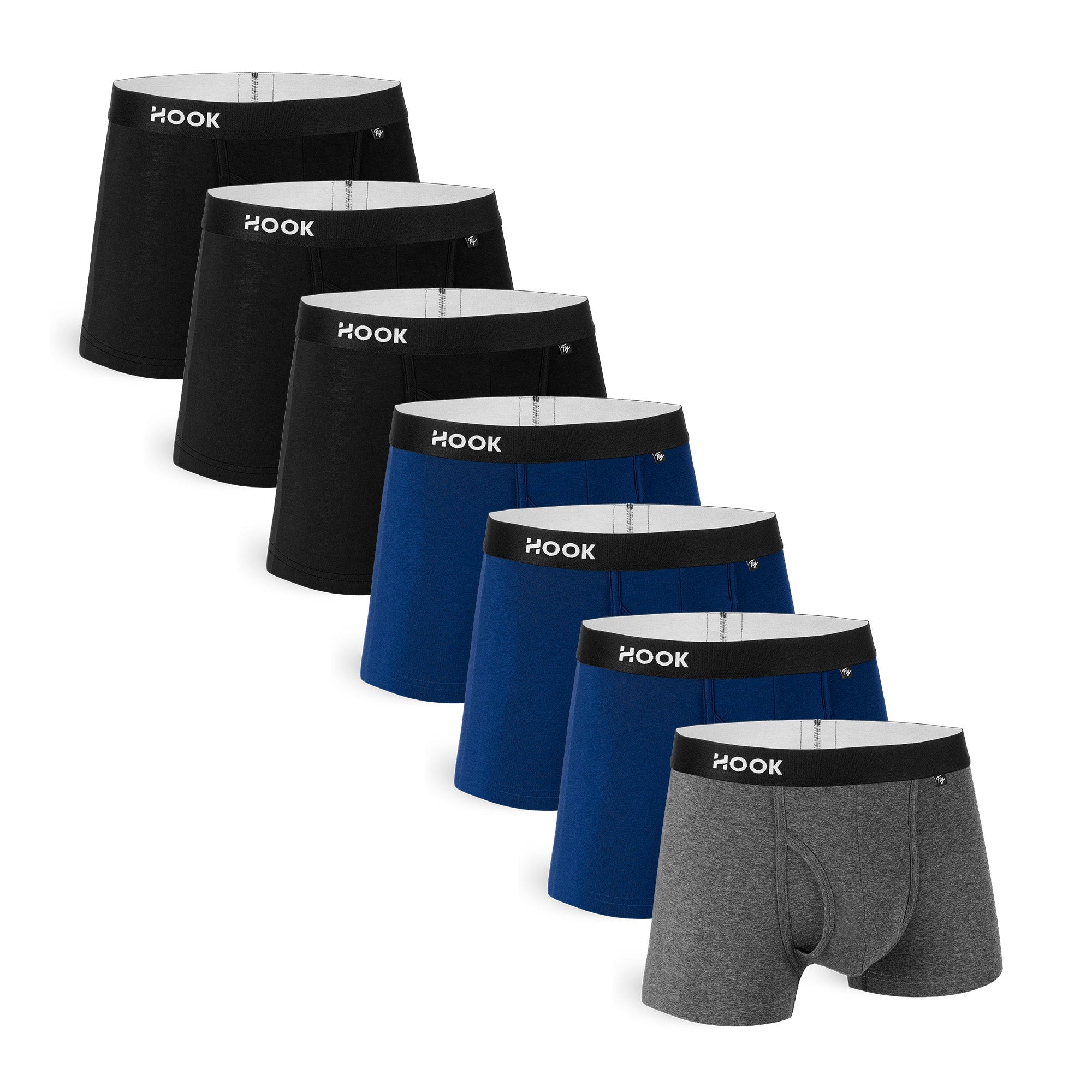 7 boxers courts Fly : Noir, Marine, Gris